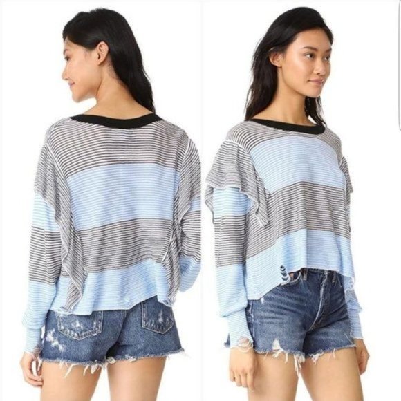 Wildfox Aura Striped Ruffle Knit Oversized Distressed Sweater - Picture 9 of 9